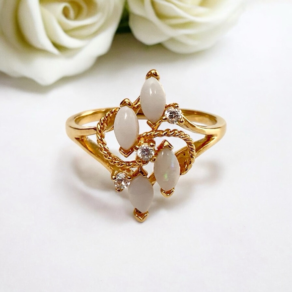 Vintage Avon Opal Marquise Ring Gold-tone Ring with White Stones - Picture 1 of 6